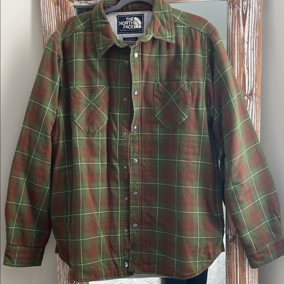 The North Face Other - The North Face Quilted Olive and Rust Plaid Shirt Jacket